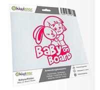 Kiwistar - Adhesivo para bebé - Rosa neón - Pegatinas para niña - Baby on Board 20 cm - para coche, moto, bicicleta, tuning