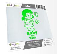 Kiwistar - Adhesivo para bebé - Verde neón - Pegatina de mariposa para niña - Baby on Tour 30 cm - para coche, moto, bicicleta, tuning