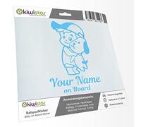 Kiwistar - Adhesivo para coche Baby on Board - Azul claro - perro cappy boy - Personalizado individualmente con el texto deseado + a bordo, 15 cm - Calcomanía para bicicleta, vehículo, camión, SUV