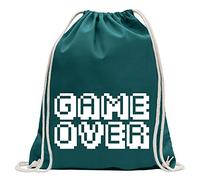 Kiwistar Game Over Pixel Font Divertida Mochila Deportivo para el Fitness. Gymbag para lo Shopping de algodón con cordón, Unisex Adulto, Azul Turquesa, 37 x 46cm