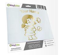 Kiwistar - Pegatina para bebé - Cromo dorado - Pegatinas de mariposa para niña - con texto personalizado personalizado 15 cm - para coche, moto, bicicleta, tuning