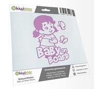 Kiwistar - Pegatina para bebé - Lila - Pegatinas de mariposa para niña - Baby on Board 24 cm - para coche, moto, bicicleta, tuning