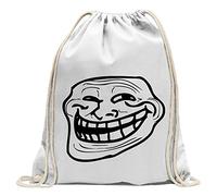 KIWISTAR - Troll Face - Coolface - Fun mochila deportiva fitness Gymbag shopping algodón con cordón, blanco, Medium