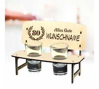 KIWISTAR UG - Regalo - Banco de chupito personalizado - 80 años - Nombre y frase - Personalizado con grabado y 2 vasos - Idea de regalo Mesa de registro - Boda, Cumpleaños, Aniversario