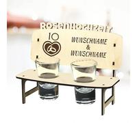 KIWISTAR UG - Regalo - Banco de chupito personalizado - Boda de rosas - 10º aniversario de boda - Nombre y texto - Personalizado con grabado y 2 vasos - Boda, Cumpleaños, Aniversario