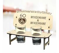 KIWISTAR UG - Regalo - Banco de chupito personalizado - Boda Diamante - 60 aniversario de boda - Nombre y texto - Personalizado con grabado y 2 vasos - Boda, Cumpleaños, Aniversario