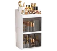 Kixolazr Organizador de maquillaje | Caja organizadora de maquillaje con 3 capas - a prueba de polvo de gran capacidad para joyas, pinceles, pintalabios, esmalte de uñas