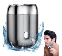KIXZSAZ Afeitadora eléctrica portátil para hombre con hoja de doble anillo, afeitadora sin esfuerzo ABS, Mini afeitadora magnética de doble cabeza, plata