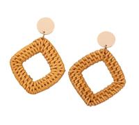 KIXZSAZ Artículos trenzados de ratán Retro, pendientes occidentales, estilo bohemio geométrico, joyería atractiva cómoda para mujeres y niñas, Hueco cuadrilátero