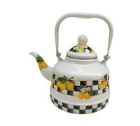 KIXZSAZ Cafetera turca resistente al calor con tapa, ideal para preparar deliciosas bebidas calientes en casa. Tetera de esmalte con diseño de limón, 1.1 litros