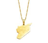 KIXZSAZ Collar con colgante de mapa de contorno de Siria único para todas las edades collar con colgante de mapa de Siria de Metal collar de cadena collares, oro