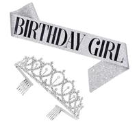 KIXZSAZ Conjunto de correa para el hombro con cinta para la cabeza con diamantes de imitación brillantes para hombres y mujeres, faja decorativa portátil, diadema, suministros cumpleaños, Plata