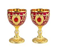 KIXZSAZ Copa de vino clásica, copa de viaje, boda, vintage, europea, hecha a mano, suministros esenciales para cocina, comedor, bar, decoración del hogar, rojo dorado, 4.3 x 7 cm