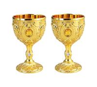 KIXZSAZ Copa de vino clásica, copa de viaje, boda, vintage, europea, hecha a mano, suministros esenciales para cocina, comedor, bar, decoración del hogar, amarillo oro, 4.3 x 7 cm