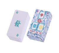 KIXZSAZ Juego de Mahjong portátil para Viajes, Fabricado con Porcelana Azul y Blanca, Resistente a arañazos y Duradero. Fichas de Mahjong portátiles, Estilo Tradicional Chino.