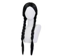 KIXZSAZ Peluca con flequillo de punto medio de los miércoles, fácil cuidar y reutilizar, trenzas dobles negras, trenzas torcidas fritas fibra temperatura