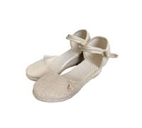 KIXZSAZ Sandalias de cuña con punta redonda para mujer - Sandalias de cuerda cáñamo paja para mujer lino informal pero a la moda Zapatos individuales informales, Beige, treinta y ocho