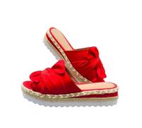 KIXZSAZ Zapatos de plataforma para mujer, suelas gruesas, zapatos planos de verano con sandalia con lazo, sandalias anchas de ocio a la moda, toboganes para mujer, Rojo, cuarenta y tres