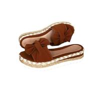 KIXZSAZ Zapatos de plataforma para mujer, zapatos planos de verano con lazo, sandalias playa, sandalias informales, toboganes moda, calzado para exteriores para mujer, Marron oscuro, treinta y cinco