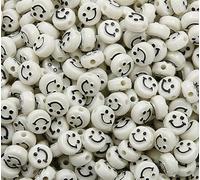 KIZAMI 100/300/500pcs Beads de Manualidades acrílicas Luminosas, Cuentas de Sonrisa de Cara Feliz, Suministro de artesanía de Bricolaje Transparente de 12,18 mm para Hacer Joyas,
