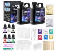 Kizaten Resina Epoxi Transparente 1000ml,1:1 Relació,Resina Tpoxi Transparente y Endurecedor con Pigmentos,Polvo Nacarado,Palitos de Madera,Guantes y Vaso Medidor,Para Hacer Joyas DIY