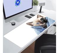 KIZIFI Alfombrilla de Ratón Gaming 600x300x2 mm Alfombrilla Ratón XXL Alfombrilla Escritorio Grande con Bordes Cosidos para Ratón, Teclado, Ordenador, Escritorio (Animal Gato)