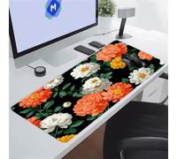 KIZIFI Alfombrilla de Ratón Gaming 600x300x2 mm Alfombrilla Ratón XXL Alfombrilla Escritorio Grande con Bordes Cosidos para Ratón, Teclado, Ordenador, Escritorio (Flores Blancas Naranjas)