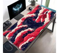 KIZIFI Alfombrilla de Ratón Grande Ordenador XXL 600x300x3 mm, Ondas Rojas Mousepad Extendido para Teclado con Base de Caucho Natural, Protector de Escritorio Duradero y Cómodo para Laptop, PC