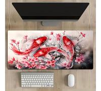 KIZIFI Alfombrilla de Ratón Grande Ordenador XXL 800x300x2 mm, Koi Flores Rosas Mousepad Extendido para Teclado con Base de Caucho Natural, Protector de Escritorio Duradero y Cómodo para Laptop, PC