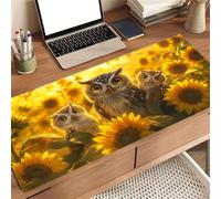 KIZIFI Alfombrilla de Ratón Grande Ordenador XXL 800x300x3 mm, Búho Girasol Mousepad Extendido para Teclado con Base de Caucho Natural, Protector de Escritorio Duradero y Cómodo para Laptop, PC