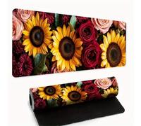 KIZIFI Alfombrilla de Ratón XXL 1000x500x2 mm, Base de Caucho Antideslizante, Bordes Cosidos, Alfombrilla Grande para Teclado y Ratón, para Gaming y Oficina (Rosas Girasol)