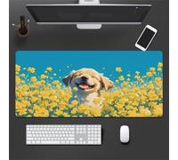 KIZIFI Alfombrilla de Ratón XXL 1000x500x3 mm, Base de Goma Antideslizante, Bordes Cosidos, Alfombrilla de Escritorio Multiuso para Oficina, Estudio y Gaming (Flores Animales Perro)