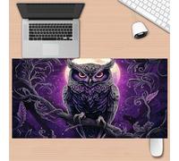KIZIFI Alfombrilla de Ratón XXL 600x300x3 mm, Base de Caucho Antideslizante, Bordes Cosidos, Alfombrilla Grande para Teclado y Ratón, para Gaming y Oficina (Luna Animales Búho)