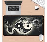 KIZIFI Alfombrilla de Ratón XXL 800x300x3 mm, Base de Caucho Antideslizante, Bordes Cosidos, Alfombrilla Grande para Teclado y Ratón, para Gaming y Oficina (Dragones Yin Yang)