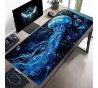 KIZIFI Alfombrilla de Ratón XXL 800x400x2 mm, Base de Caucho Antideslizante, Bordes Cosidos, Alfombrilla Grande para Teclado y Ratón, para Gaming y Oficina (Medusa Azul)