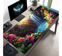 KIZIFI Alfombrilla de Ratón XXL 800x400x3 mm, Base de Goma Antideslizante, Bordes Cosidos, Alfombrilla de Escritorio Multiuso para Oficina, Estudio y Gaming (Cascadas Flores)
