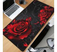 KIZIFI Alfombrilla de Ratón XXL 900x300x2 mm, Base de Goma Antideslizante, Bordes Cosidos, Alfombrilla de Escritorio Multiuso para Oficina, Estudio y Gaming (Flor Rosa Roja)