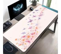 KIZIFI Alfombrilla de Ratón XXL 900x400x2 mm, Base de Goma Antideslizante, Bordes Cosidos, Alfombrilla de Escritorio Multiuso para Oficina, Estudio y Gaming (Mariposa Floral Rosa Morada)