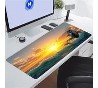 KIZIFI Alfombrilla de Ratón XXL Amanecer Olas Delfines 1500x800x3 mm Grande Alfombrilla Escritorio con Base de Goma Antideslizante y Bordes Cosidos Duradera y Cómoda para Oficina, Juegos
