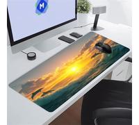 KIZIFI Alfombrilla de Ratón XXL Delfines Amanecer 600x300x2 mm Grande Alfombrilla Escritorio con Base de Goma Antideslizante y Bordes Cosidos Duradera y Cómoda para Oficina, Juegos