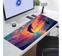 KIZIFI Alfombrilla de Ratón XXL Delfines Atardecer 600x300x2 mm Grande Alfombrilla Escritorio con Base de Goma Antideslizante y Bordes Cosidos Duradera y Cómoda para Oficina, Juegos
