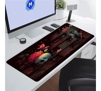 KIZIFI Alfombrilla de Ratón XXL Fantasma Flor Roja 700x300x2 mm Grande Alfombrilla Escritorio con Base de Goma Antideslizante y Bordes Cosidos Duradera y Cómoda para Oficina, Juegos