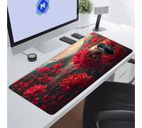 KIZIFI Alfombrilla de Ratón XXL Fantasmas Flores Rojas 600x300x2 mm Grande Alfombrilla Escritorio con Base de Goma Antideslizante y Bordes Cosidos Duradera y Cómoda para Oficina, Juegos