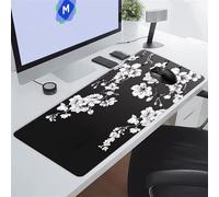 KIZIFI Alfombrilla de Ratón XXL Flores Blancas 600x300x2 mm Grande Alfombrilla Escritorio con Base de Goma Antideslizante y Bordes Cosidos Duradera y Cómoda para Oficina, Juegos