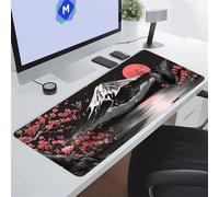 KIZIFI Alfombrilla de Ratón XXL Luna Flores Rojas 800x300x3 mm Grande Alfombrilla Escritorio con Base de Goma Antideslizante y Bordes Cosidos Duradera y Cómoda para Oficina, Juegos