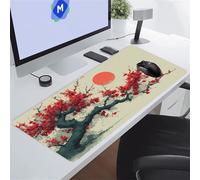 KIZIFI Alfombrilla de Ratón XXL Luna Roja Flores 700x400x3 mm Grande Alfombrilla Escritorio con Base de Goma Antideslizante y Bordes Cosidos Duradera y Cómoda para Oficina, Juegos