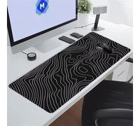 KIZIFI Alfombrilla de Ratón XXL Mapa Topográfico Negro 600x300x2 mm Grande Alfombrilla Escritorio con Base de Goma Antideslizante y Bordes Cosidos Duradera y Cómoda para Oficina, Juegos