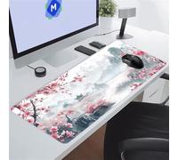 KIZIFI Alfombrilla de Ratón XXL Paisaje Flores Rosas 600x300x2 mm Grande Alfombrilla Escritorio con Base de Goma Antideslizante y Bordes Cosidos Duradera y Cómoda para Oficina, Juegos