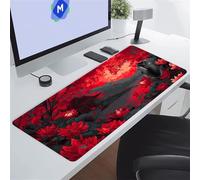 KIZIFI Alfombrilla de Ratón XXL Paisaje Loto Rojo 600x400x3 mm Grande Alfombrilla Escritorio con Base de Goma Antideslizante y Bordes Cosidos Duradera y Cómoda para Oficina, Juegos