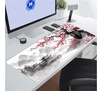KIZIFI Alfombrilla de Ratón XXL Pinturas Japonesas Tinta 600x300x2 mm Grande Alfombrilla Escritorio con Base de Goma Antideslizante y Bordes Cosidos Duradera y Cómoda para Oficina, Juegos